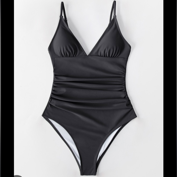 Women's Shirring Design V-Neck Low Back One Piece Swimsuit - Picture 1 of 3